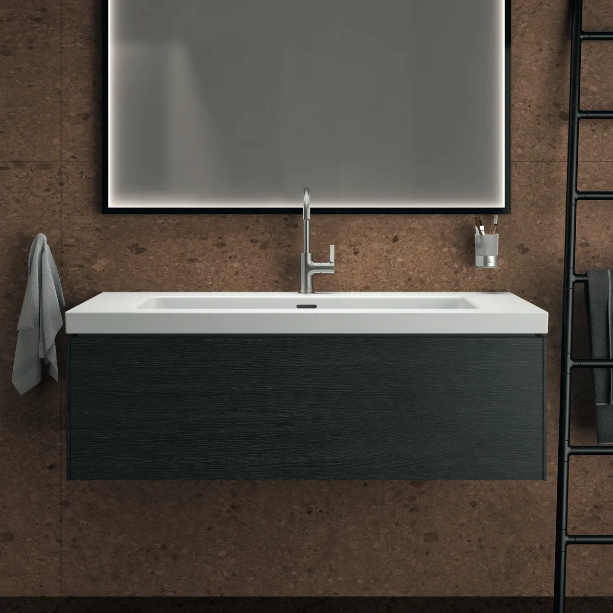 Ideal Standard Waschtischunterschrank „Conca“ 120 × 37 × 50,5 cm Eiche geflammt Furnier Ideal Standard Waschtischunterschrank „Conca“ 120 × 37 × 50,5 cm Eiche geflammt Furnier