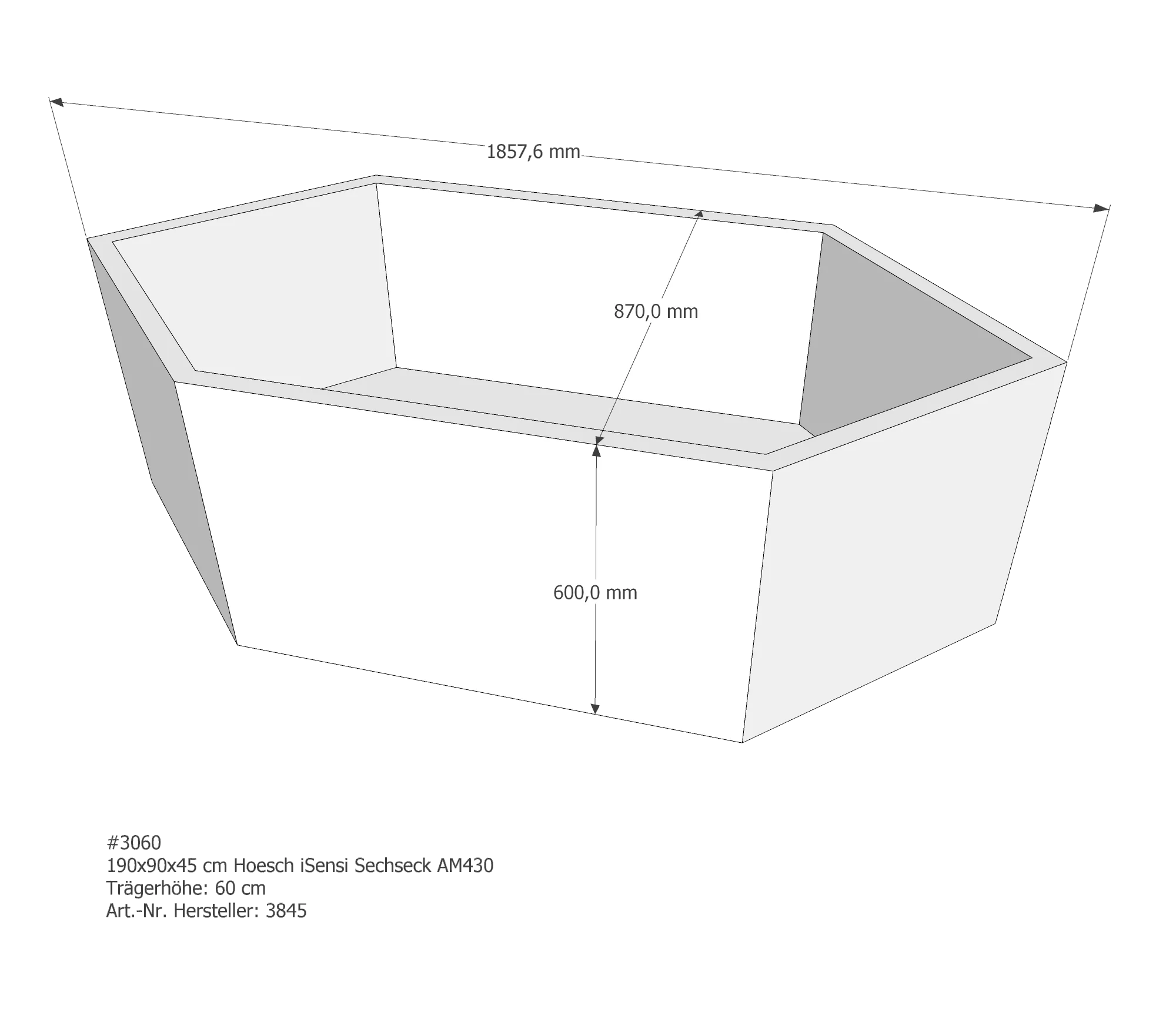 Badewannenträger passend für Hoesch iSensi 190 × 90 × 45 cm