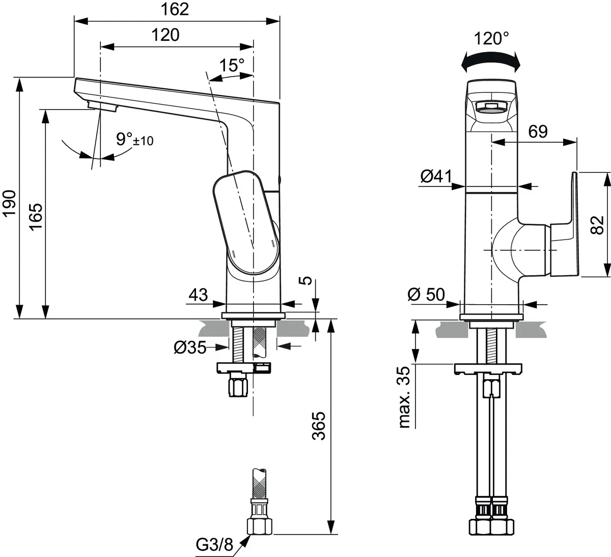 Einhand-Waschtischarmatur „TonicII“ Ausladung 120 mm