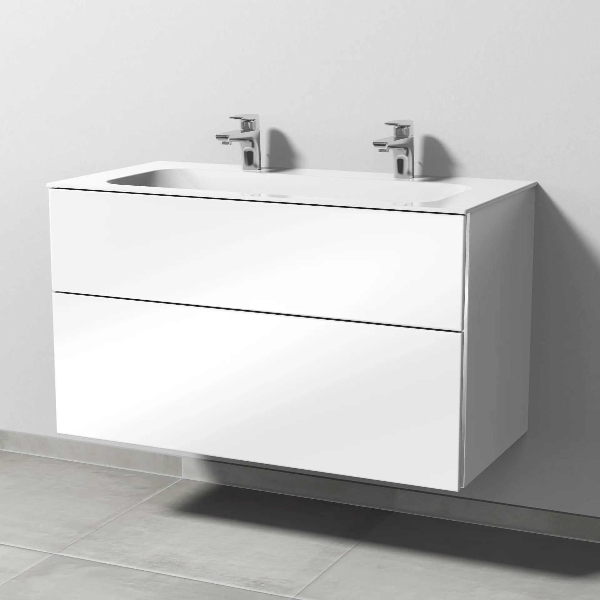 Sanipa Keramik-Waschtisch-Set mit Waschtischunterschrank „3way“ 99 × 49,7 × 58,2 cm in Weiß (glanz), mittig