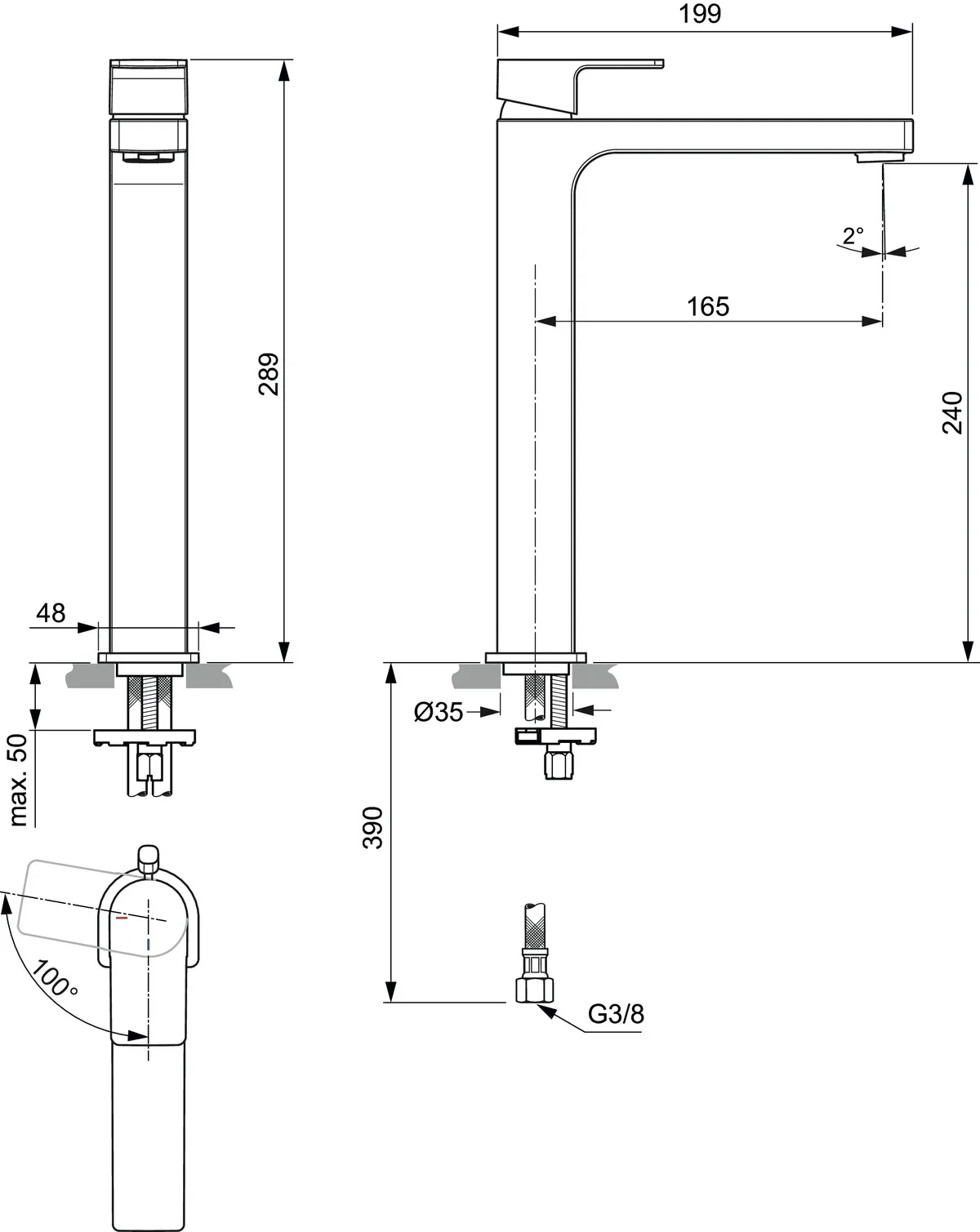 Einhand-Waschtischarmatur „Edge“ Ausladung 165 mm