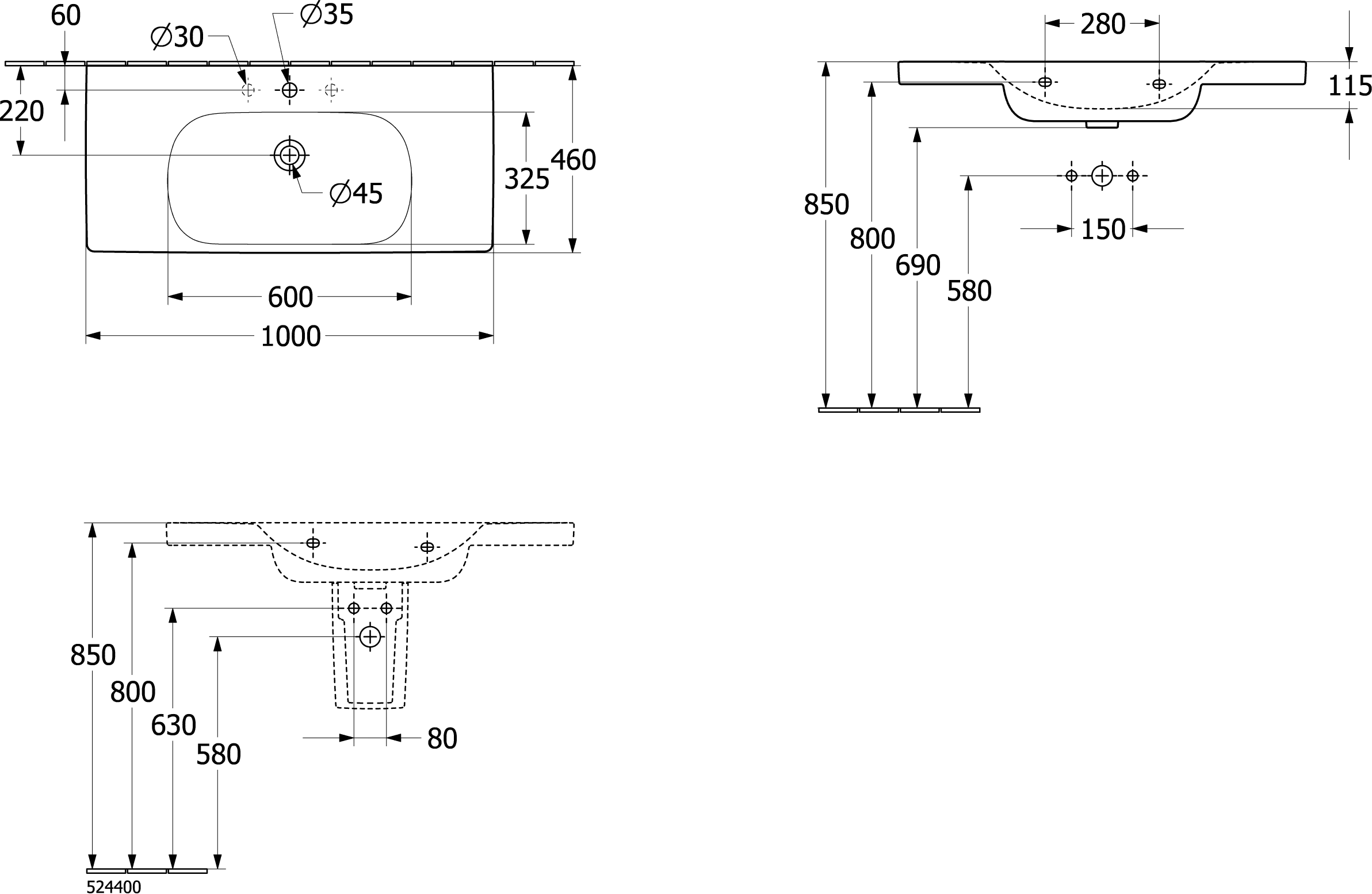 Villeroy & Boch Schrankwaschtisch Skyla, Rechteck 1000x460 mm, Höhe 160 mm, weiß Alpin, TitanCeram, Wandmontage Villeroy & Boch Schrankwaschtisch Skyla, Rechteck 1000x460 mm, Höhe 160 mm, weiß Alpin, TitanCeram, Wandmontage