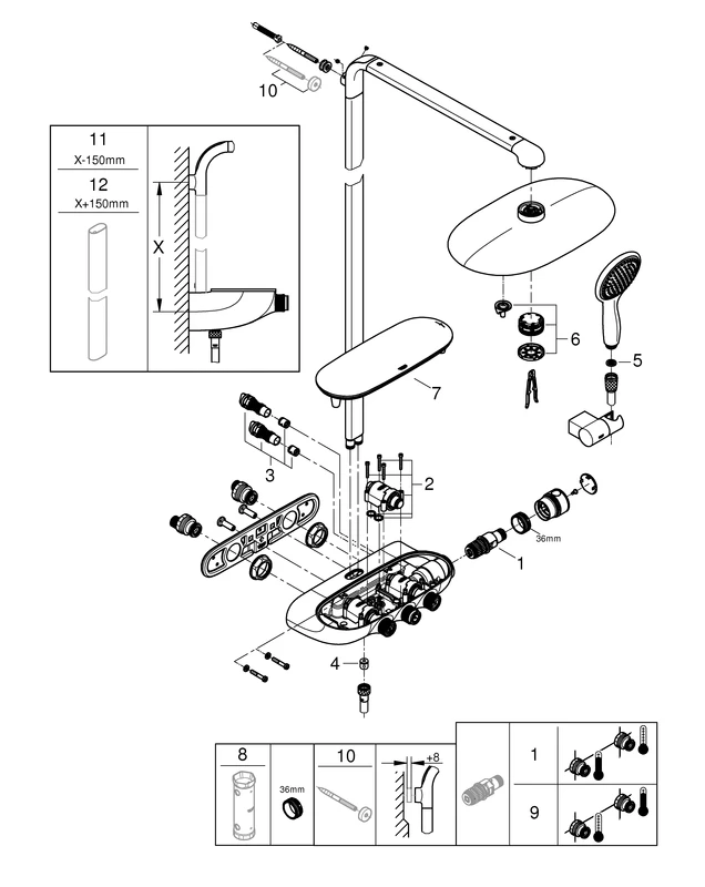 Duschsystem Rainshower System SmartControl Duo 360 26250, Brauseboden in moon white, mit Aufputz-Thermostatbatterie, Wandmontage, chrom/moon white