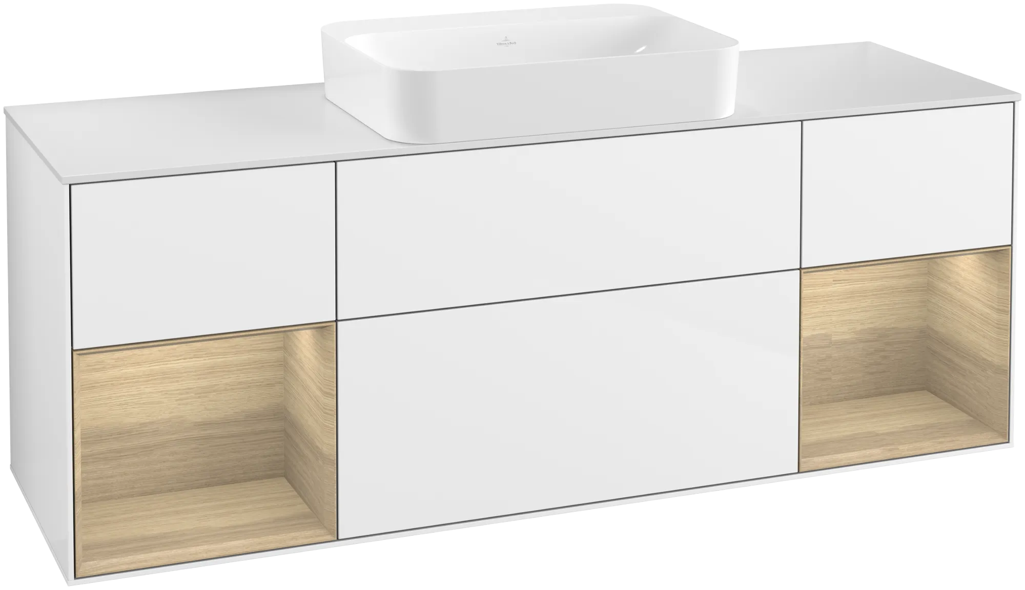 Villeroy & Boch Finion Waschbeckenunterschrank G74 1600x603x501mm Glossy White Lacquer / Oak Veneer / Glass White Matt