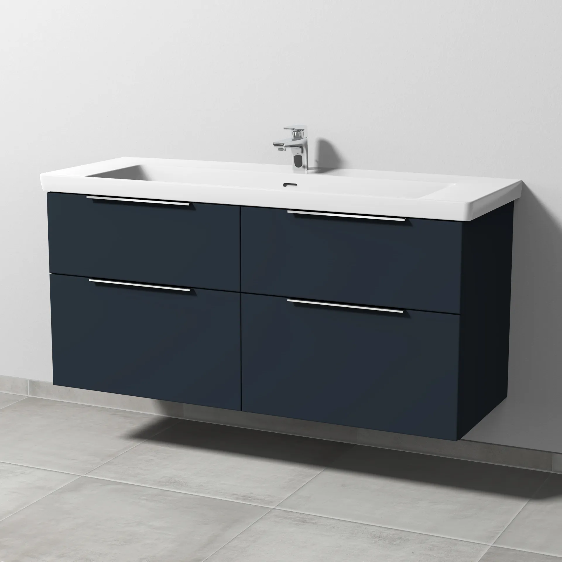 Sanipa Waschtischunterschrank „3way“ 1255 × 588 × 462 mm in Marine (matt), mit Hahnlochbohrung, Becken mittig