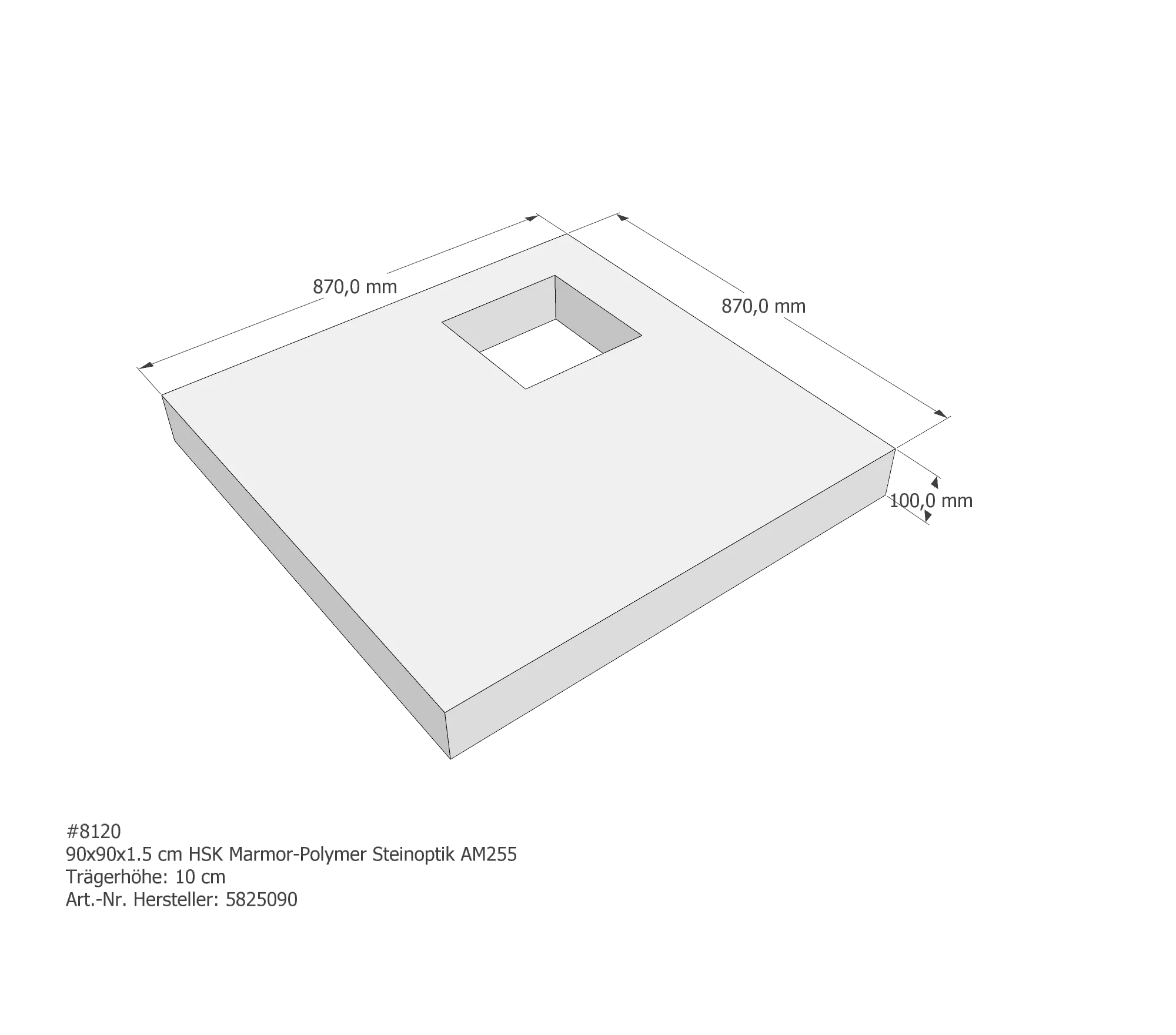 Duschwannenträger für HSK Marmor-Polymer Steinoptik 90 × 90 × 1,5 cm