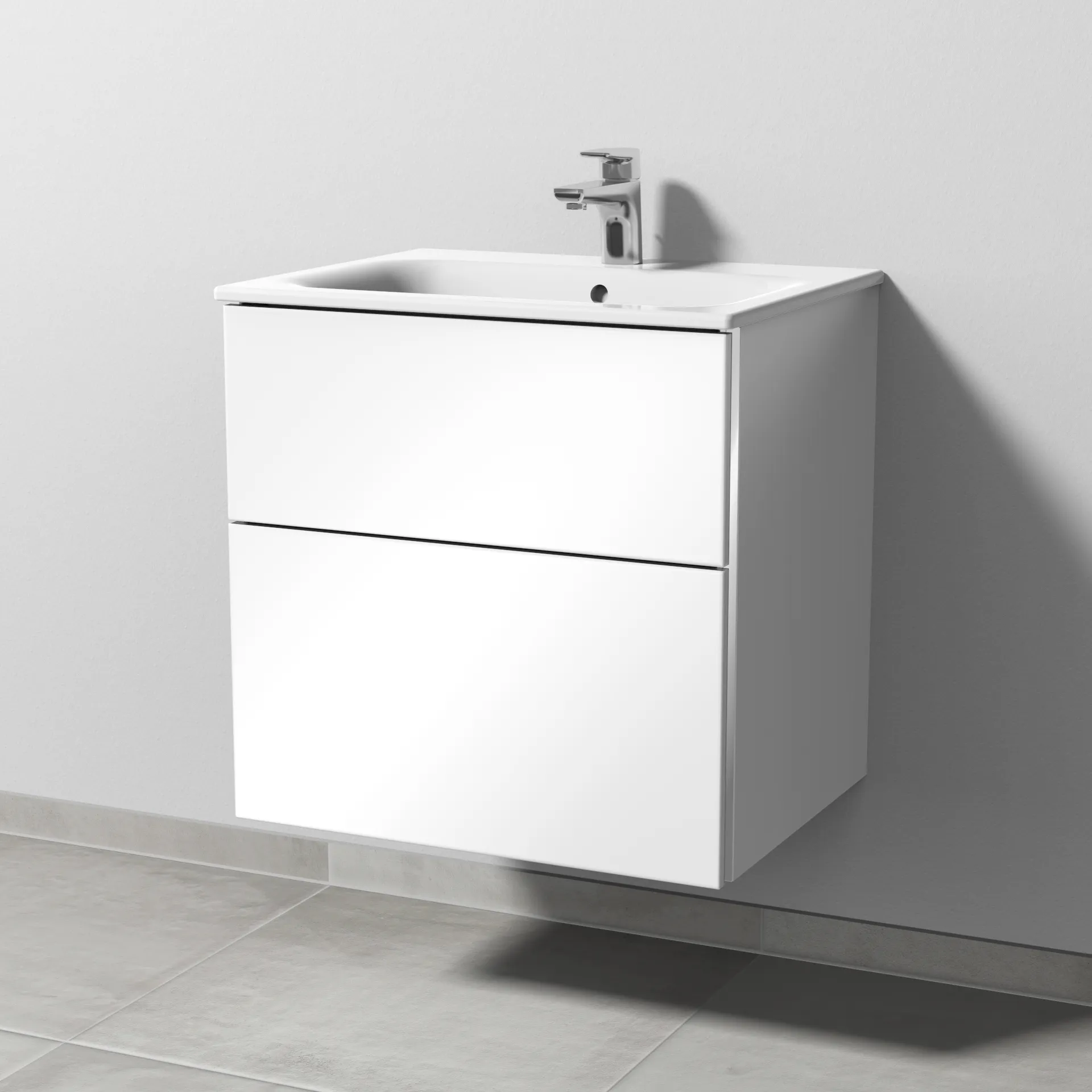 Sanipa Waschtischunterschrank „3way“ passend zu Keramik-Waschtische Renova Plan Slim von Geberit 585 × 582 × 472 mm in Weiß (glanz)