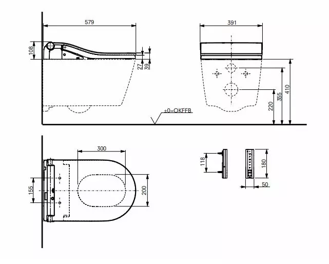 Dusch-WC WASHLET® Auto Flush „RW“ 391 × 108 mm