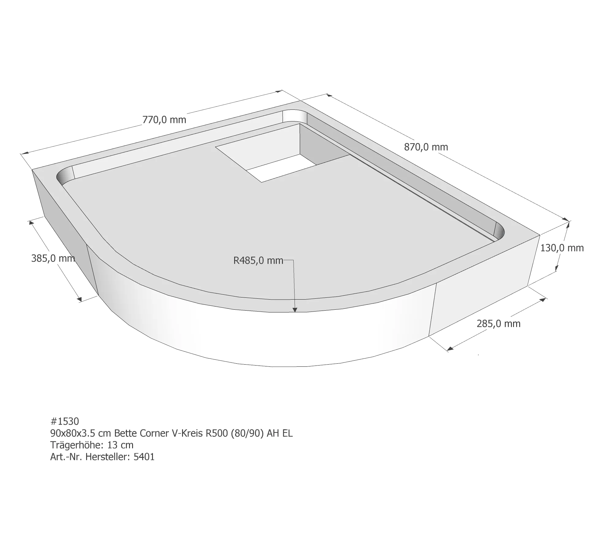 Duschwannenträger für Bette Corner 80 × 90 × 3,5 cm Breite: 90 cm / Länge: 80 cm Duschwannenträger für Bette Corner 80 × 90 × 3,5 cm Breite: 90 cm / Länge: 80 cm