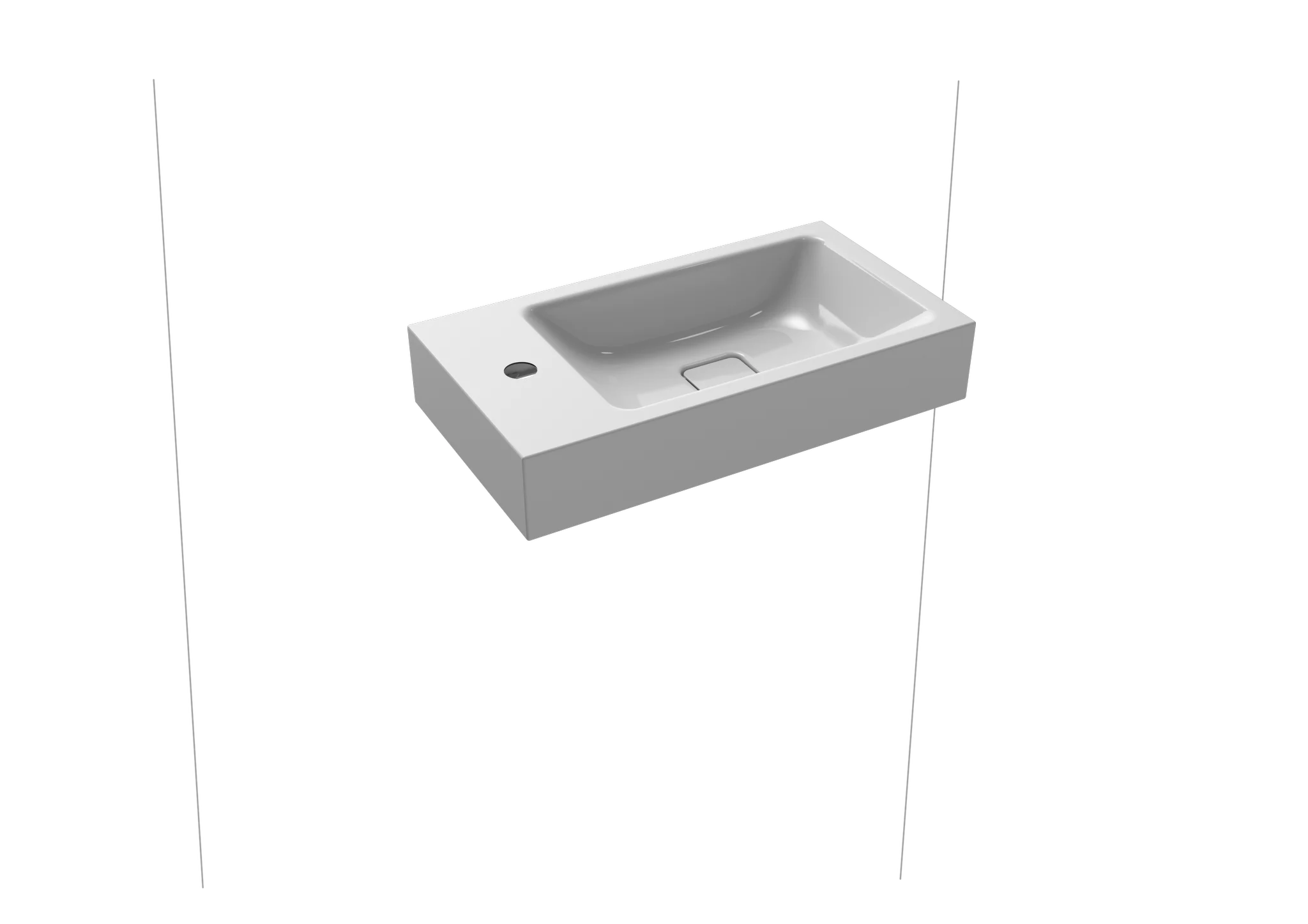 Kaldewei CONO Wand-Handwaschtisch, 550x300 mm, Alpinweiß, Linksausführung, Perl-Effekt, Antidröhn, 1er Hahnlochbohrung, ohne Überlauf
