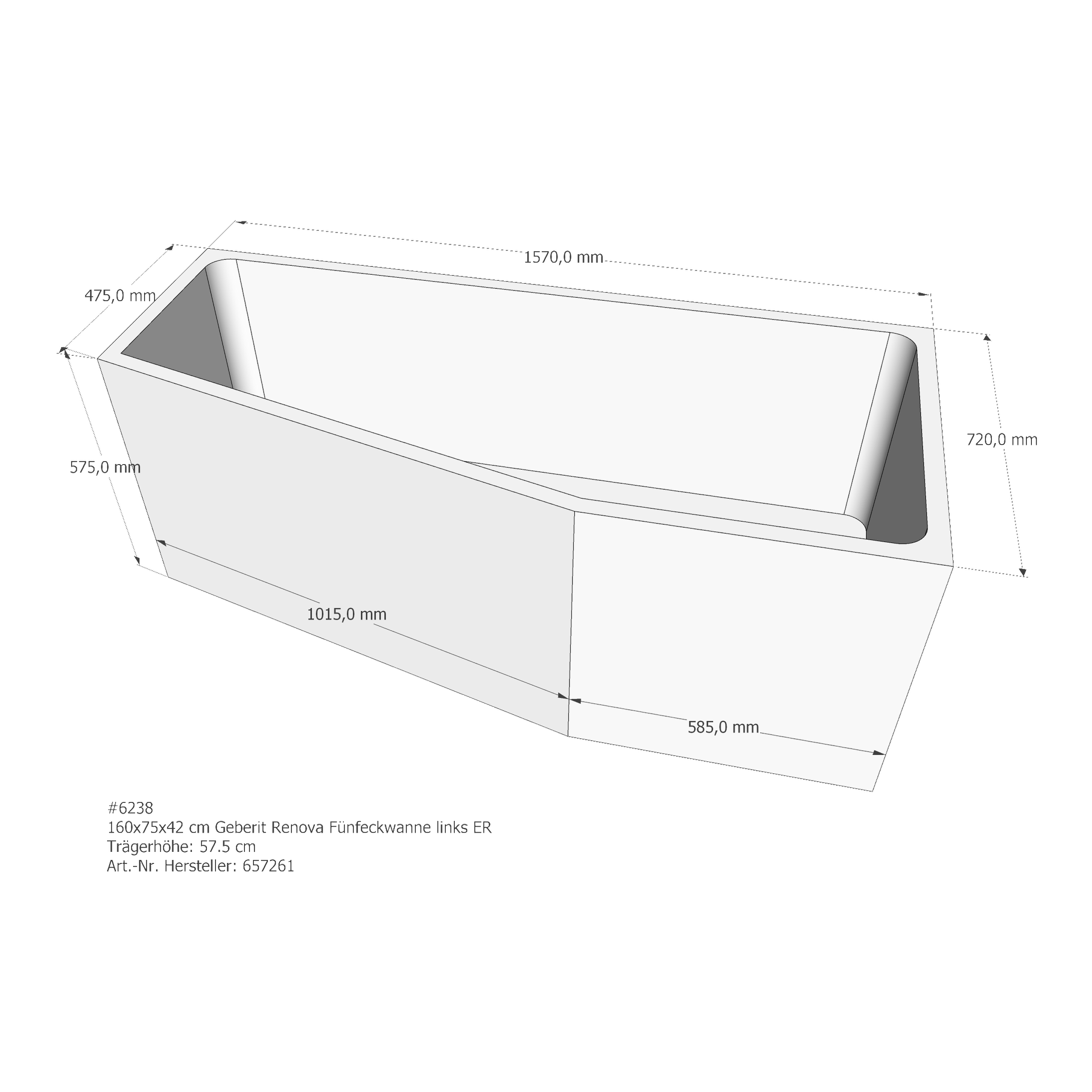 Badewannenträger für Geberit Renova links (T440) links 160 × 75 × 42 cm Badewannenträger für Geberit Renova links (T440) links 160 × 75 × 42 cm