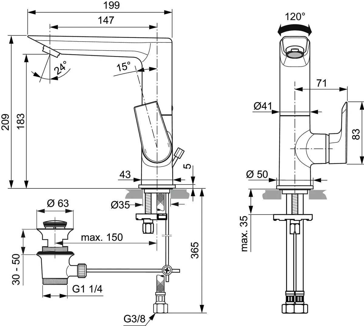 Waschtischarmatur Tesi, 5 l/min., mit Ablaufgarnitur, mit hohem schwenkbarem Auslauf, Ausladung 147mm, Chrom Waschtischarmatur Tesi, 5 l/min., mit Ablaufgarnitur, mit hohem schwenkbarem Auslauf, Ausladung 147mm, Chrom