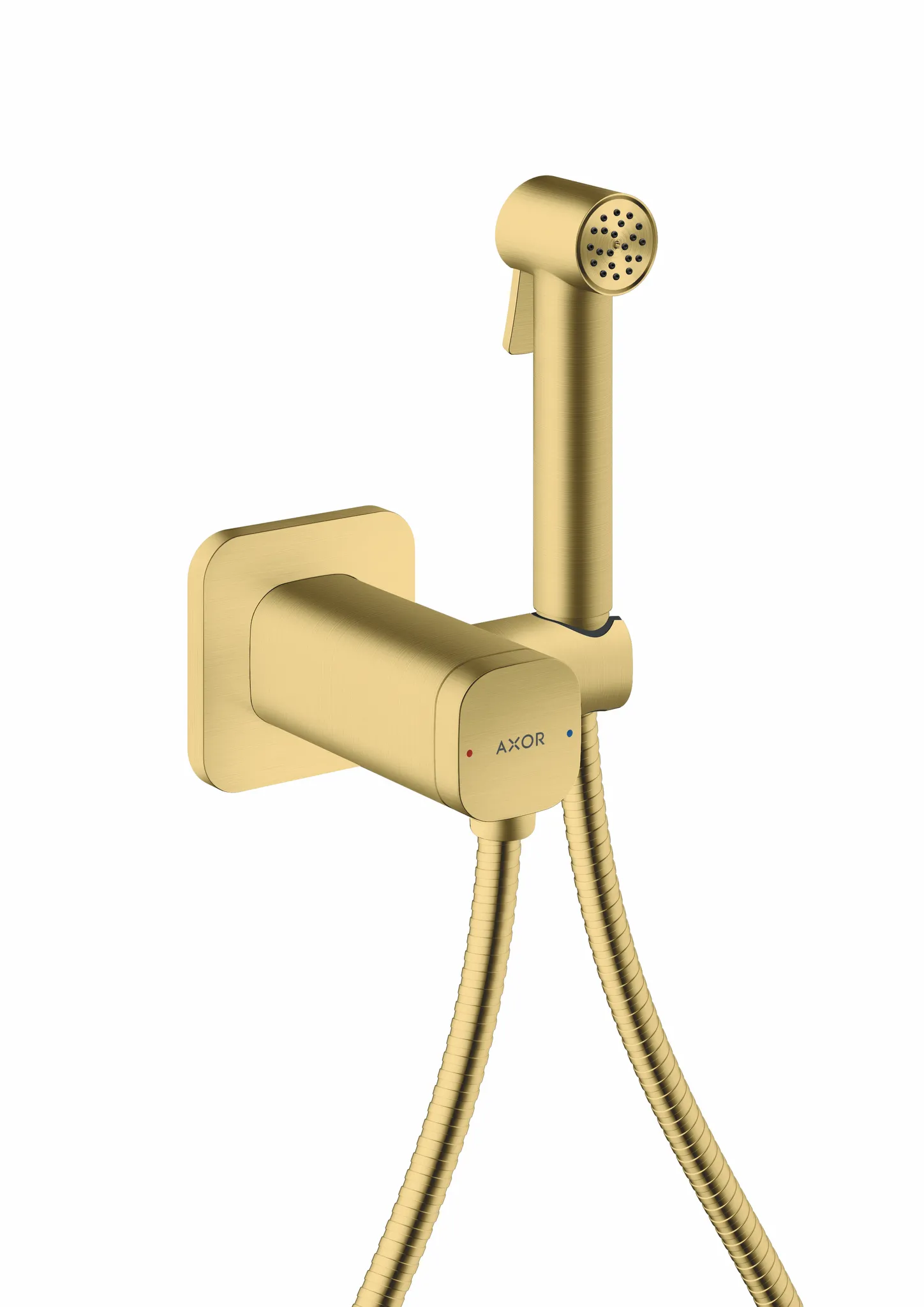 Hansgrohe AXOR Bidette Showers Handbrause 1-Jet softsquare, Mischwasser, Brauseschlauch 1.250 mm, Brushed Brass