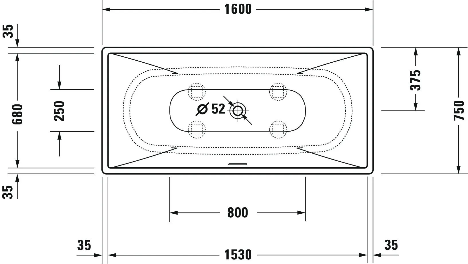 Duravit Badewanne „DuraSquare“ freistehend rechteck 160 × 75 cm