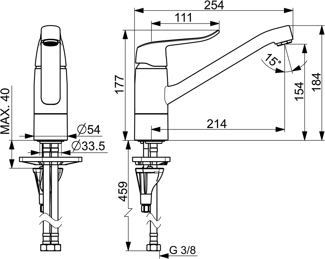 HansaCARE Einhebelmischer Küchenarmatur HansaCARE 4610 Bedienungshebel lang Ausladung 214 mm DN15 Chrom