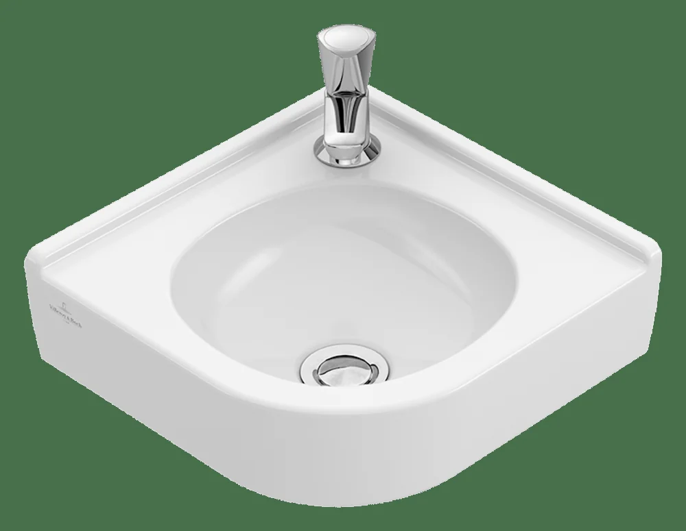 Villeroy & Boch O.novo Eck-Handwaschbecken 400x320mm Viertelkreis 1HL. o. Überlauf Weiß Alpin