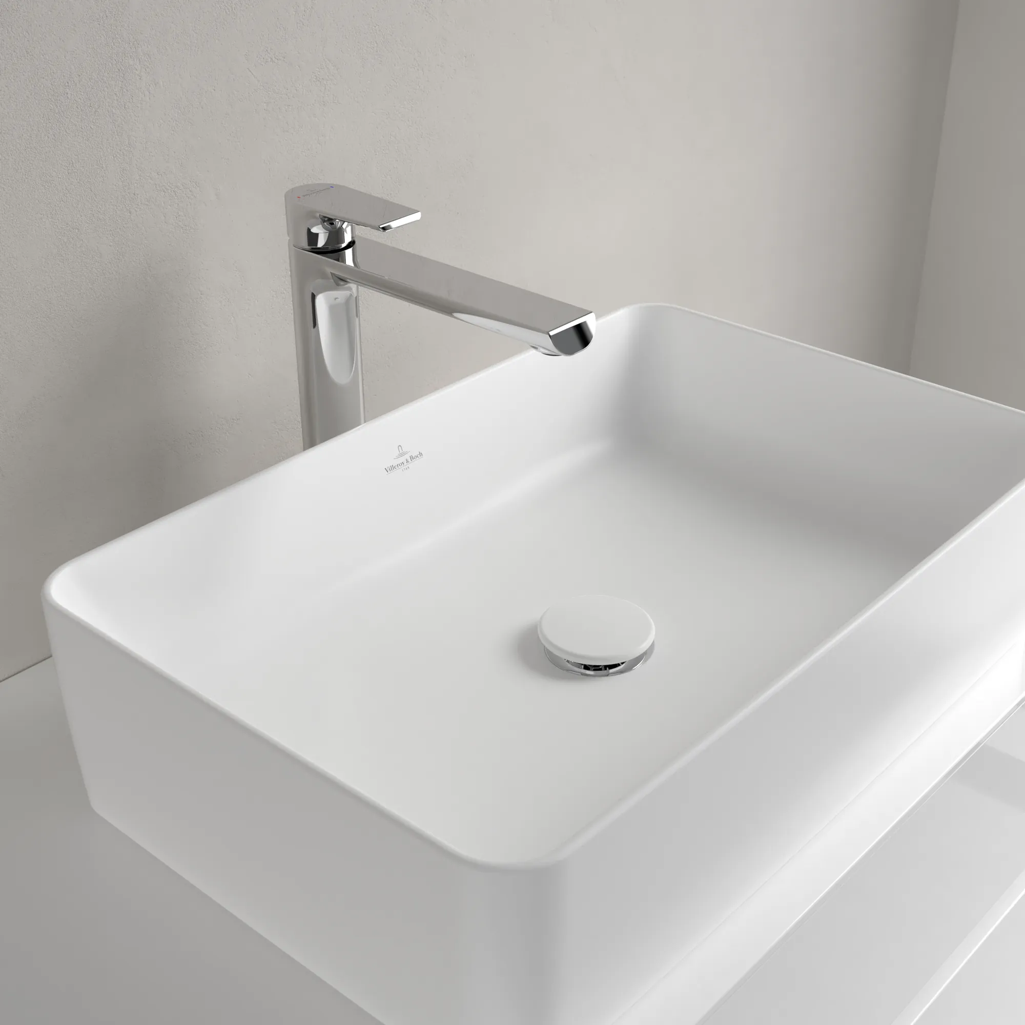 Villeroy & Boch Aufsatzwaschtisch rechteck aus TitanCeram „Collaro“ 560 × 360 × 145 mm, ohne Hahnlochbohrung in Stone White Villeroy & Boch Aufsatzwaschtisch rechteck aus TitanCeram „Collaro“ 560 × 360 × 145 mm, ohne Hahnlochbohrung in Stone White