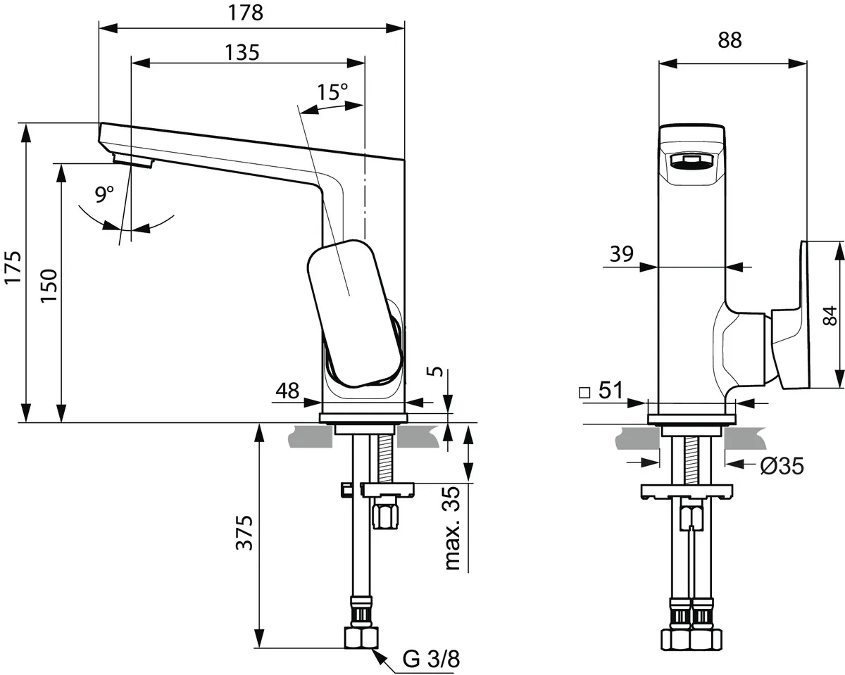 Ideal Standard Waschtischarmatur Tonic II, hoher Auslauf, 5 l/min., Chrom Ideal Standard Waschtischarmatur Tonic II, hoher Auslauf, 5 l/min., Chrom