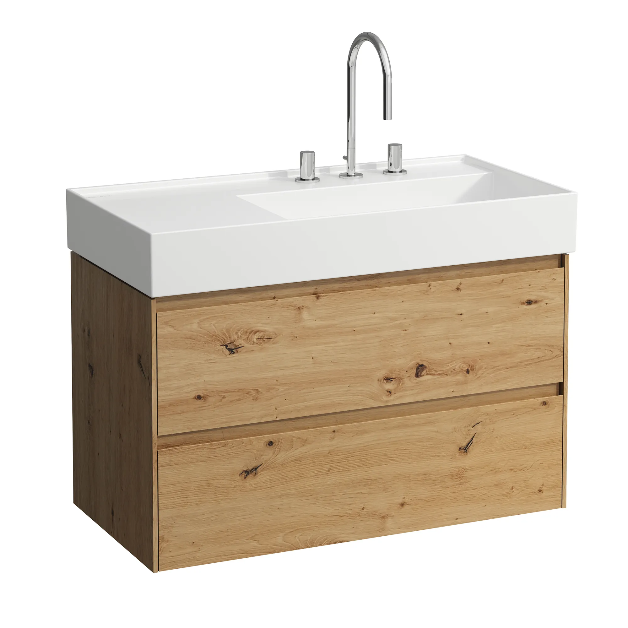 Laufen Waschtischunterbau LANI Wildeiche, 448x882x515 mm, 2 Schubladen, integrierte Griffleiste mit Vollauszug und Soft-Close für Waschtisch Kartell H810339 Laufen Waschtischunterbau LANI Wildeiche, 448x882x515 mm, 2 Schubladen, integrierte Griffleiste mit Vollauszug und Soft-Close für Waschtisch Kartell H810339