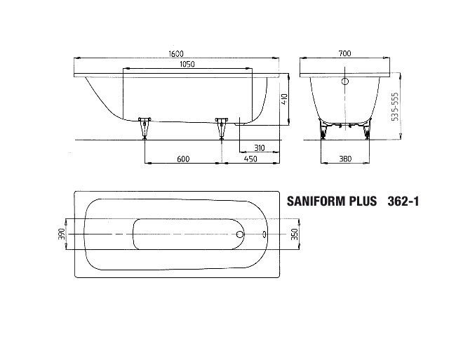 Set Kaldewei Badewanne „Saniform Plus“ rechteck 160 × 70 cm mit Träger und Ablauf „Basic flat“ Ab- und Überlaufgarnitur