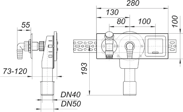Wandeinbau-Waschgeräte-Siphon 406 E, DN 40/DN 50