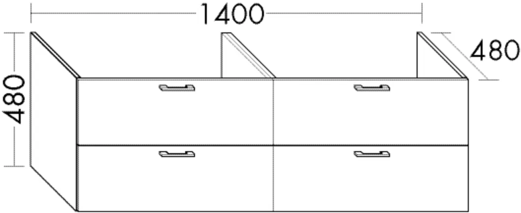 Waschtischunterschrank Sys30 von burgbad - 1400 mm breit, 480 mm hoch und tief, 2 Schubladen oben mit Siphonausschnitt, 2 Auszüge unten
