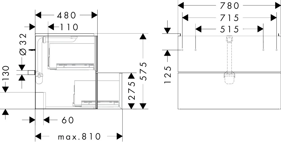 Hansgrohe Xevolos E Waschtischunterschrank Sandbeige Matt 780x475 mm mit 2 Schubkästen, grifflos, PushOpen, SoftClose
