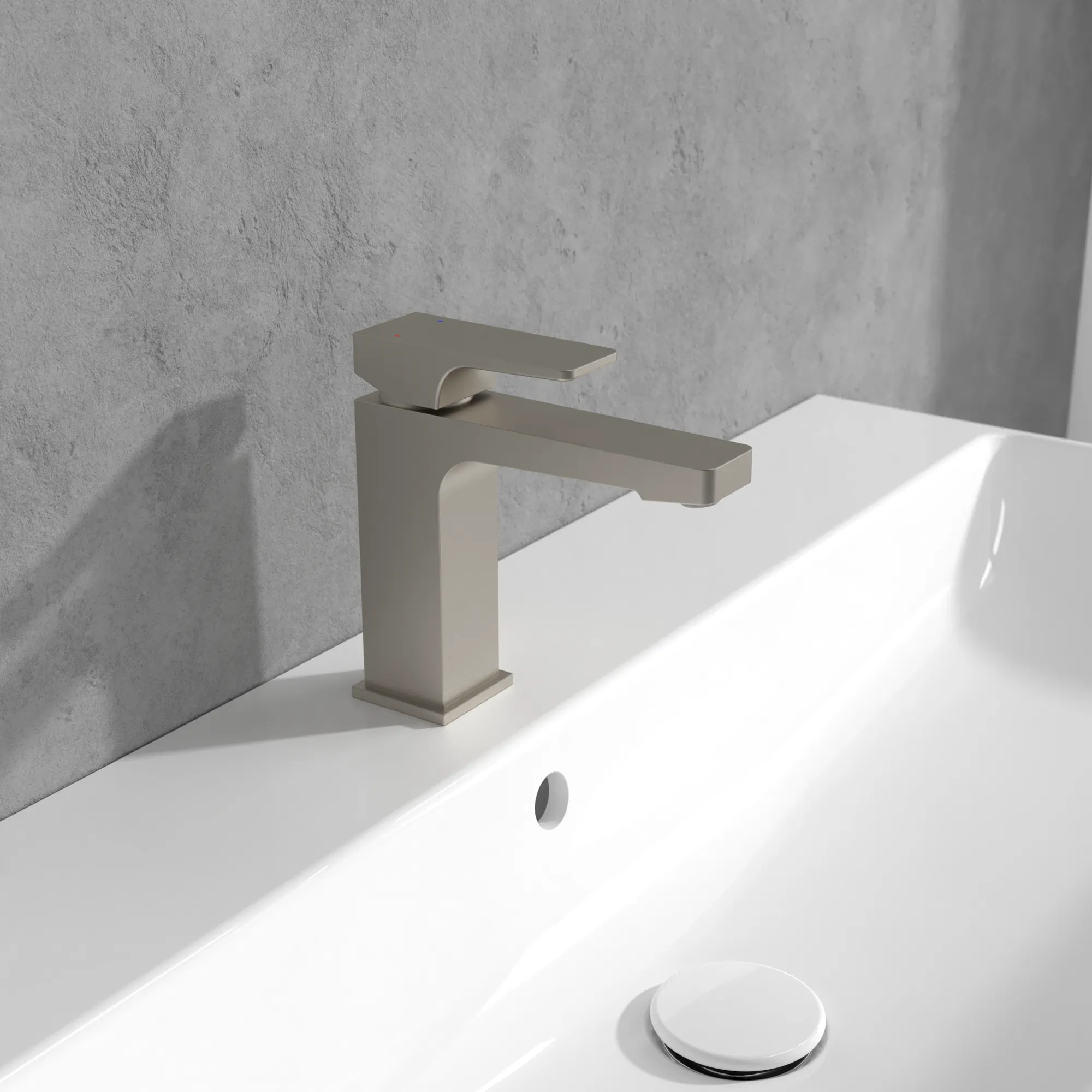 Einhand-Waschtischarmatur „Architectura Square“ 16,5 cm Ausladung 130 mm in Brushed Nickel Matt Einhand-Waschtischarmatur „Architectura Square“ 16,5 cm Ausladung 130 mm in Brushed Nickel Matt