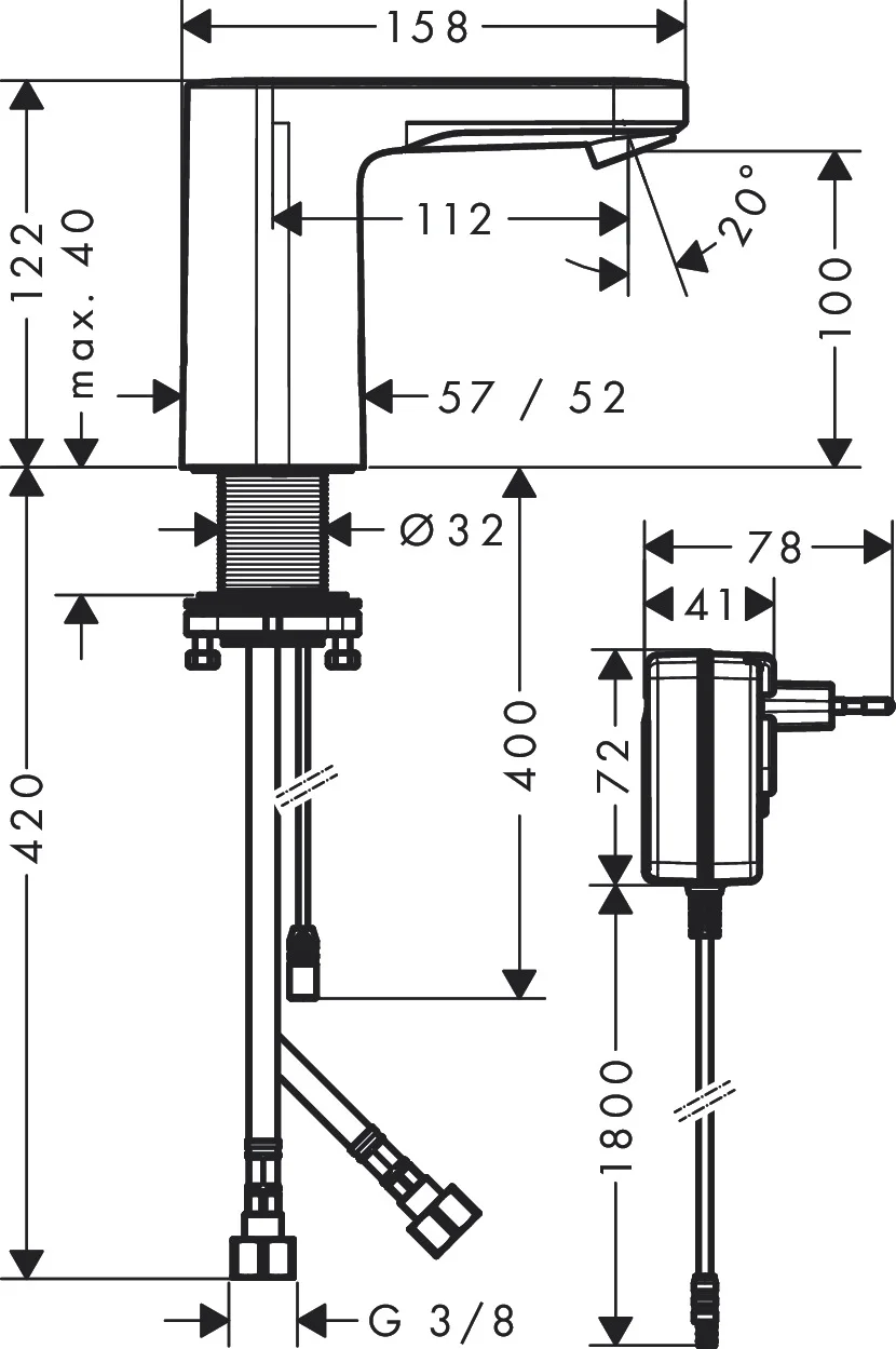 Hansgrohe Vernis Blend Elektronik-Waschtischmischer, Chrom, Ausladung 112 mm, Normalstrahl, schwenkbarer Strahlformer, Temperaturvoreinstellung, Infrarot-Näherungselektronik, Hygienespülung, 230 V AC