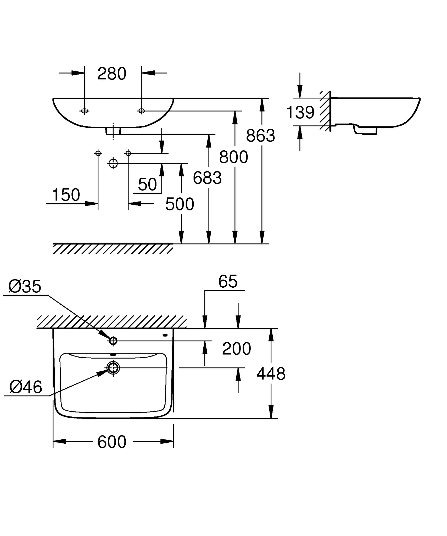 Waschtisch BauEdge Keramik 39808, 60 cm, wandhängend, mit 1 Hahnloch, mit Überlauf, 600 x 448 mm, aus Sanitärkeramik, alpinweiß Waschtisch BauEdge Keramik 39808, 60 cm, wandhängend, mit 1 Hahnloch, mit Überlauf, 600 x 448 mm, aus Sanitärkeramik, alpinweiß