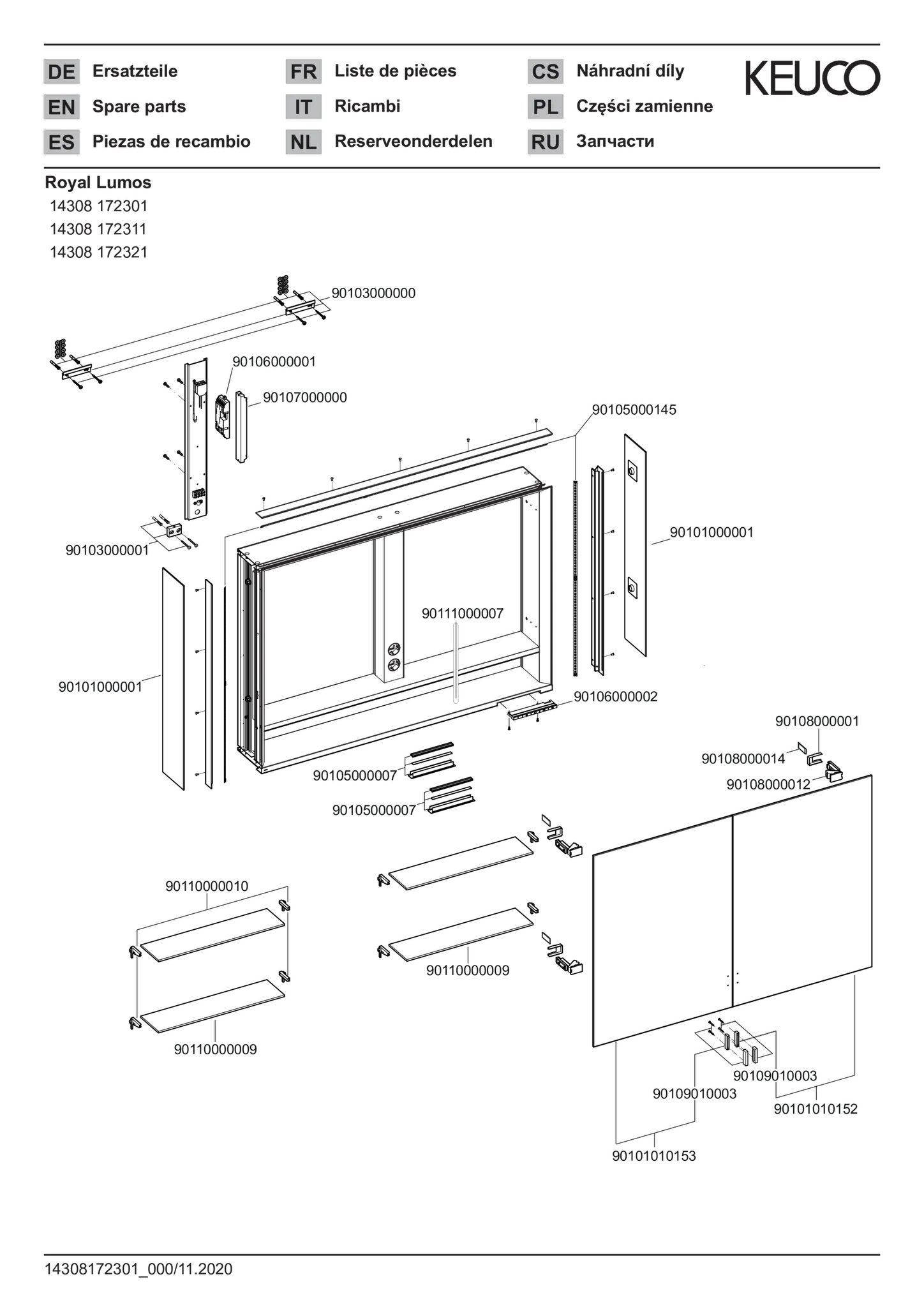 KEUCO Wandvorbau Spiegelschrank mit verdecktem Ablagefach „Royal Lumos“ in Silber (eloxiert), Aufputz, mit Steckdosen, ohne Spiegelheizung 1050 × 735 × 165 mm
