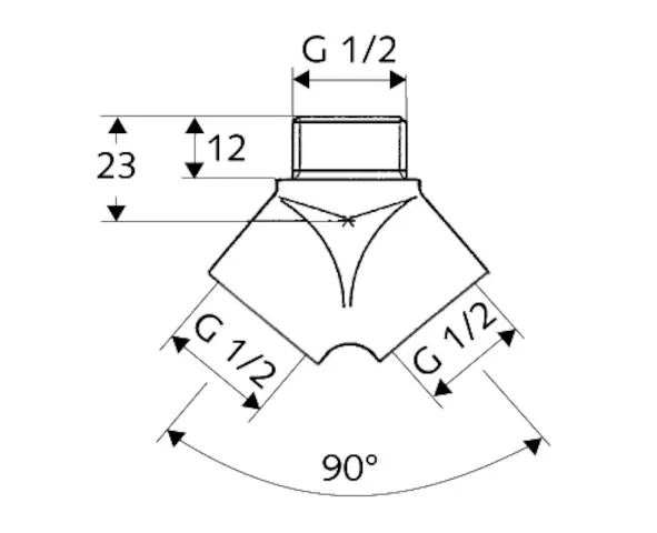 Gabelstück, DN 15 G 1/2 AG, 2x DN 15 G 1/2 IG, chrom