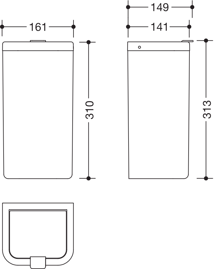 Hygieneabfallbehälter, Korpus und Deckel Polyamid in Farbe 98, Rahmenelement Polyamid matt, Fassungsvermögen ca. 6 l, Breite 161 mm, Höhe 310 mm, Tiefe 141 mm, Wandmontage, in Farbe 92 (Anthrazitgrau)