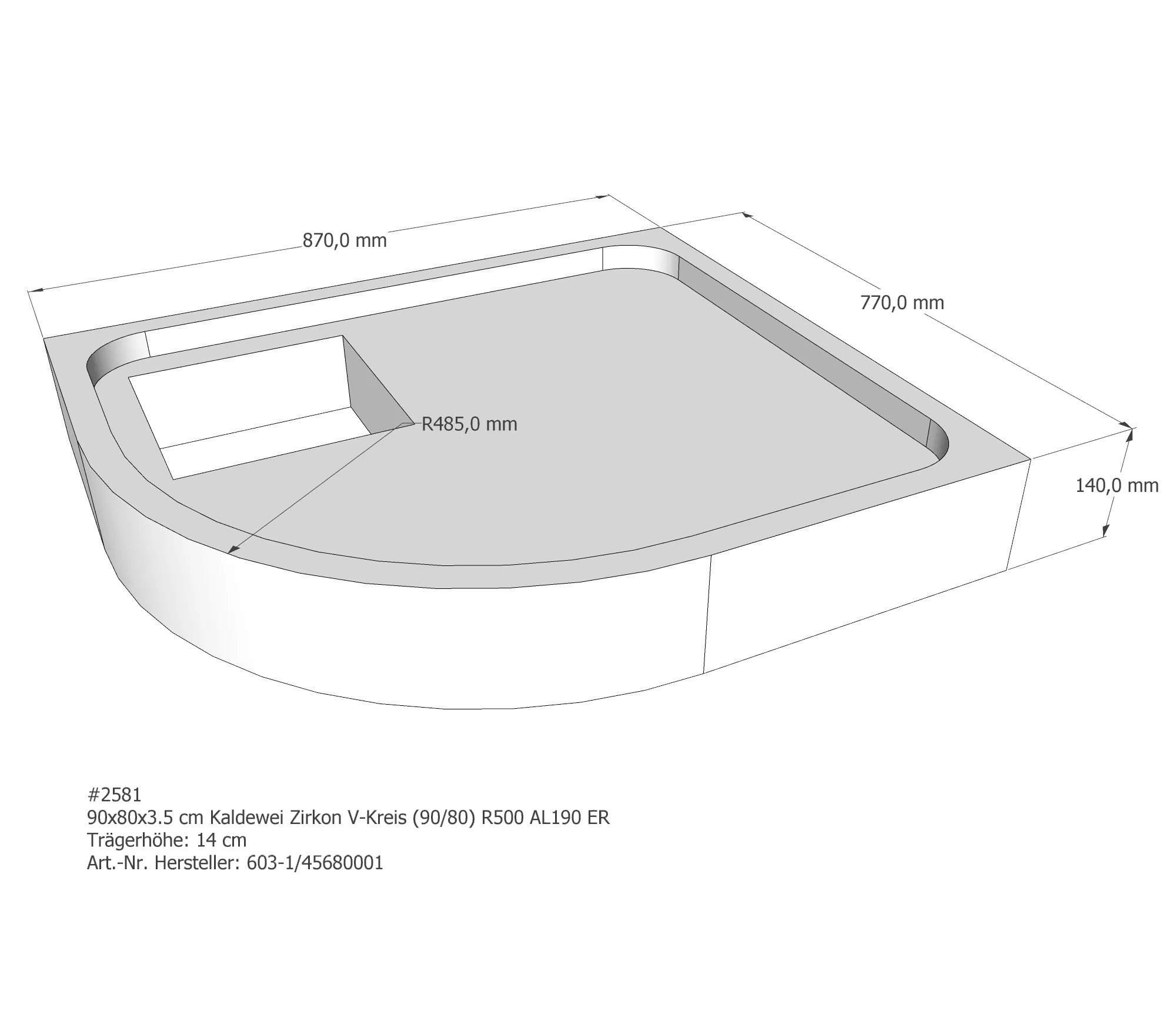 Duschwannenträger für Kaldewei Zirkon 90 × 80 × 3,5 cm Breite: 80 cm / Länge: 90 cm Duschwannenträger für Kaldewei Zirkon 90 × 80 × 3,5 cm Breite: 80 cm / Länge: 90 cm