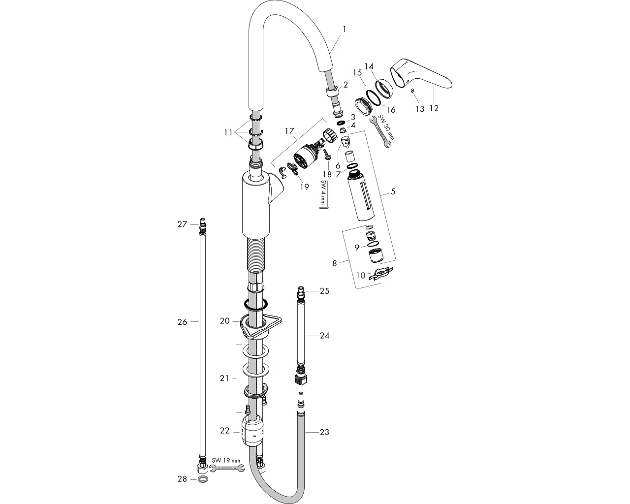 Spültischmischer 240 Focus M41 Ausziehbrause 2jet chrom