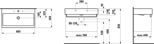 Waschtisch LIVING CITY 460x800x155 1 Hahnloch mit Überlauf weiß