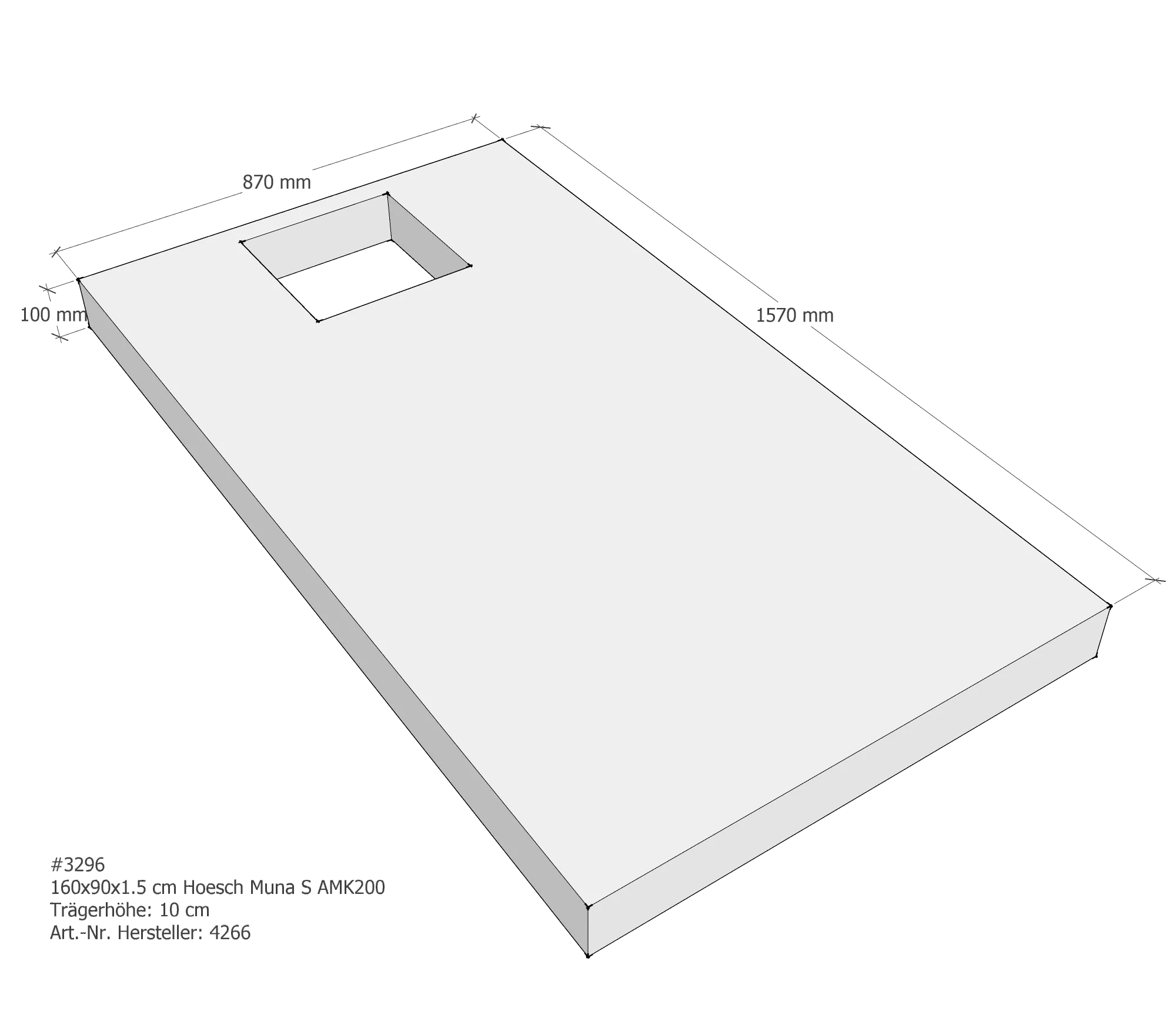 Duschwannenträger für Hoesch Muna S 160 × 90 × 1,5 cm Breite: 90 cm / Länge: 160 cm
