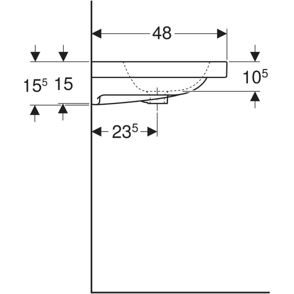 Wandwaschtisch „iCon Light“, mittig, rechteckig 60 × 48 cm in weiß alpin