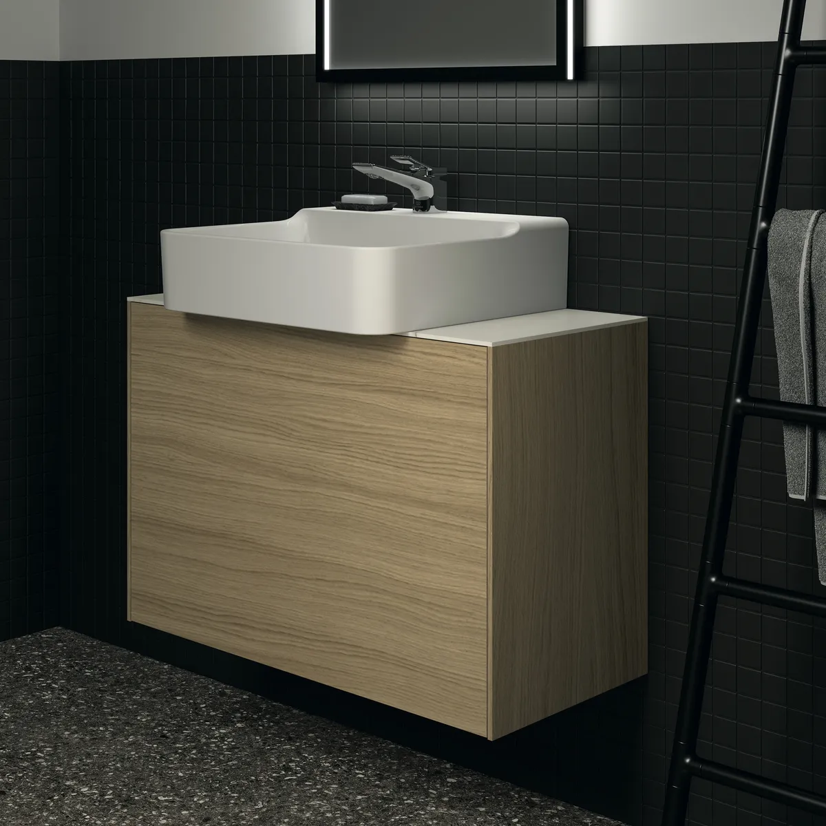 Waschtischplatte Conca, aus Keramik, 802x373x6mm, Marmor Noir Desir Waschtischplatte Conca, aus Keramik, 802x373x6mm, Marmor Noir Desir