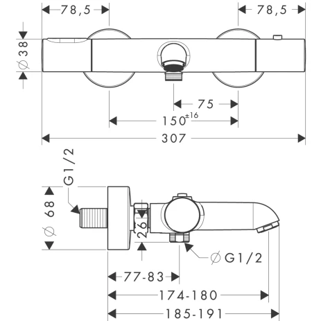 Thermostatmischer Aufputz Axor Citterio M chrom für Wanne