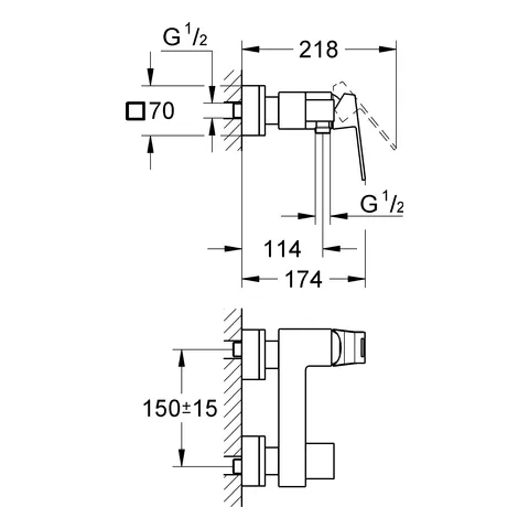 Einhand-Brausebatterie Eurocube 23145, Wandmontage, eigensicher, chrom Einhand-Brausebatterie Eurocube 23145, Wandmontage, eigensicher, chrom