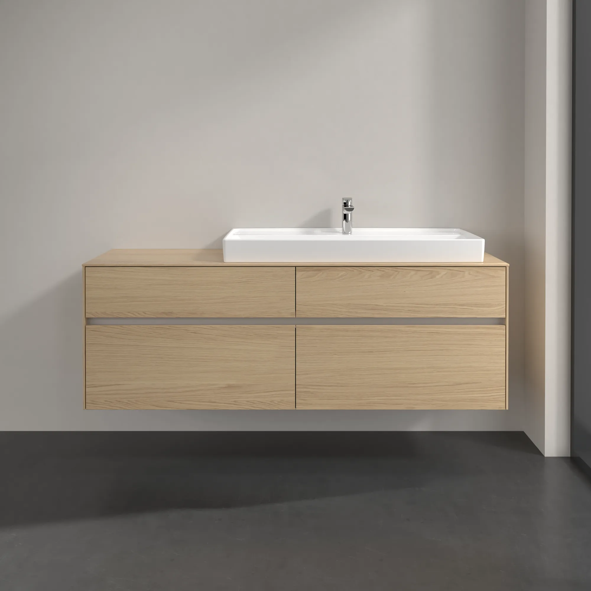 Villeroy & Boch Waschtischunterschrank „Collaro“ 1600 × 548 × 500 mm Nordic Oak, ohne Beleuchtung, für Becken rechts