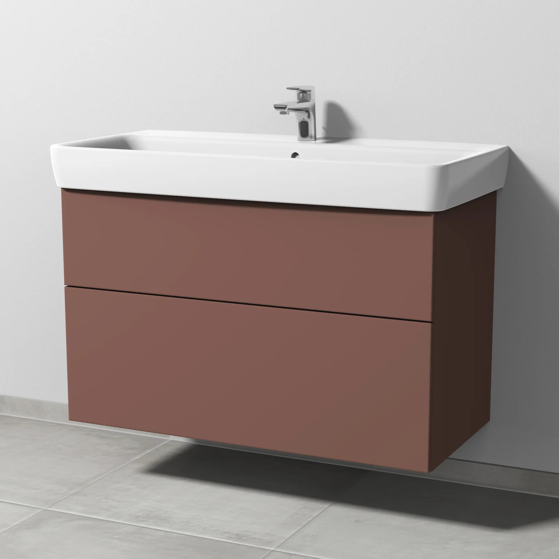 Sanipa Waschtischunterschrank „3way“ passend zu Keramik-Waschtische Renova Plan von Geberit 940 × 588 × 447 mm in Wine-Red, Becken mittig