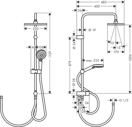 Showerpipe 230 1jet Vernis Shape Reno chrom Showerpipe 230 1jet Vernis Shape Reno chrom