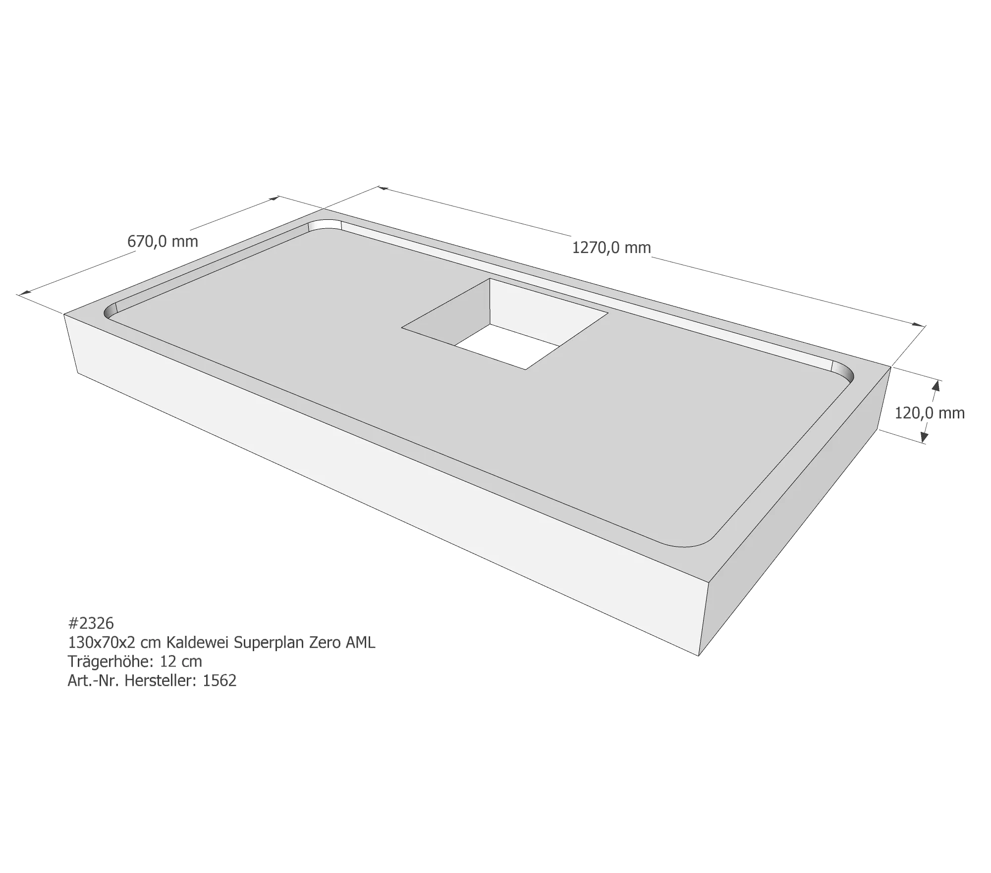 Duschwannenträger passend für Kaldewei Superplan Zero 130 × 70 × 2 cm Breite: 70 cm / Länge: 130 cm