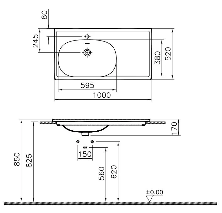 Equal Möbelwaschtisch 100 cm asymmetrisch mit Hahnlochbank mit Hahnloch mit Überlaufschlitz Weiß Hochglanz mit Oberflächenveredelung Clean