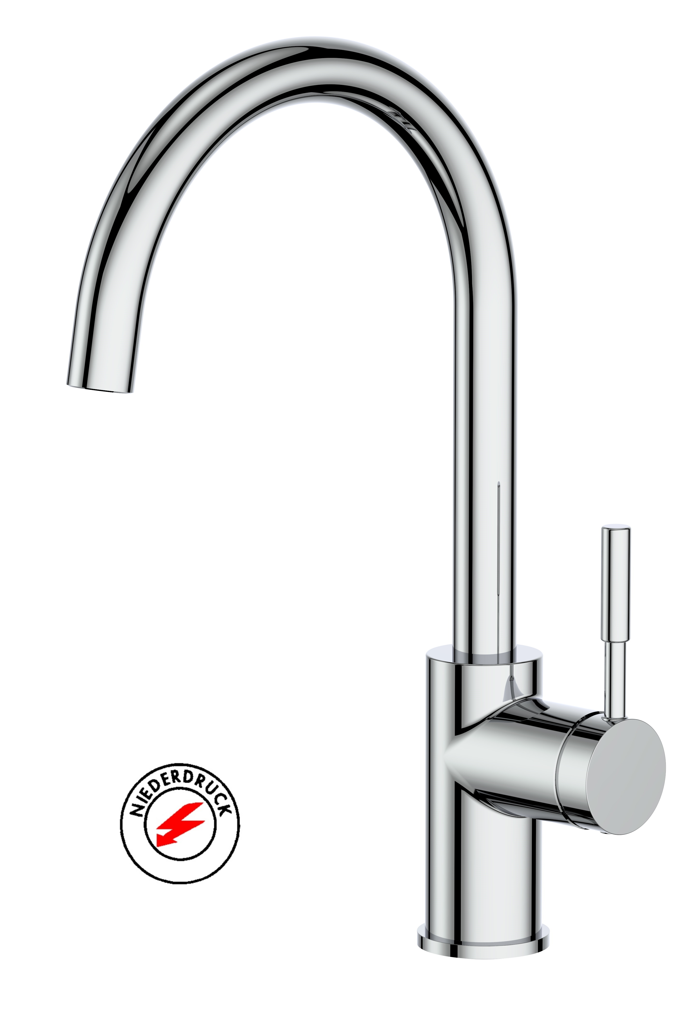 Spültisch-Einhandbatterie AqvaDesign - rund - für offene Heißwasserbereiter - schwenkbarer Auslauf - Kartusche mit keramischen Dichtscheiben - Heißwassersperre - Wassermengendurchflussregulierung - flexible Druckschläuche 3/8", DVGW W270 - chrom Spültisch-Einhandbatterie AqvaDesign - rund - für offene Heißwasserbereiter - schwenkbarer Auslauf - Kartusche mit keramischen Dichtscheiben - Heißwassersperre - Wassermengendurchflussregulierung - flexible Druckschläuche 3/8", DVGW W270 - chrom