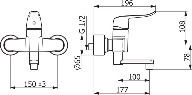 HA Einhebelmischer Waschtischbatterie HANSACLINICA 0152 Bedienungshebel lang Ausladung 177 mm DN15 Chrom