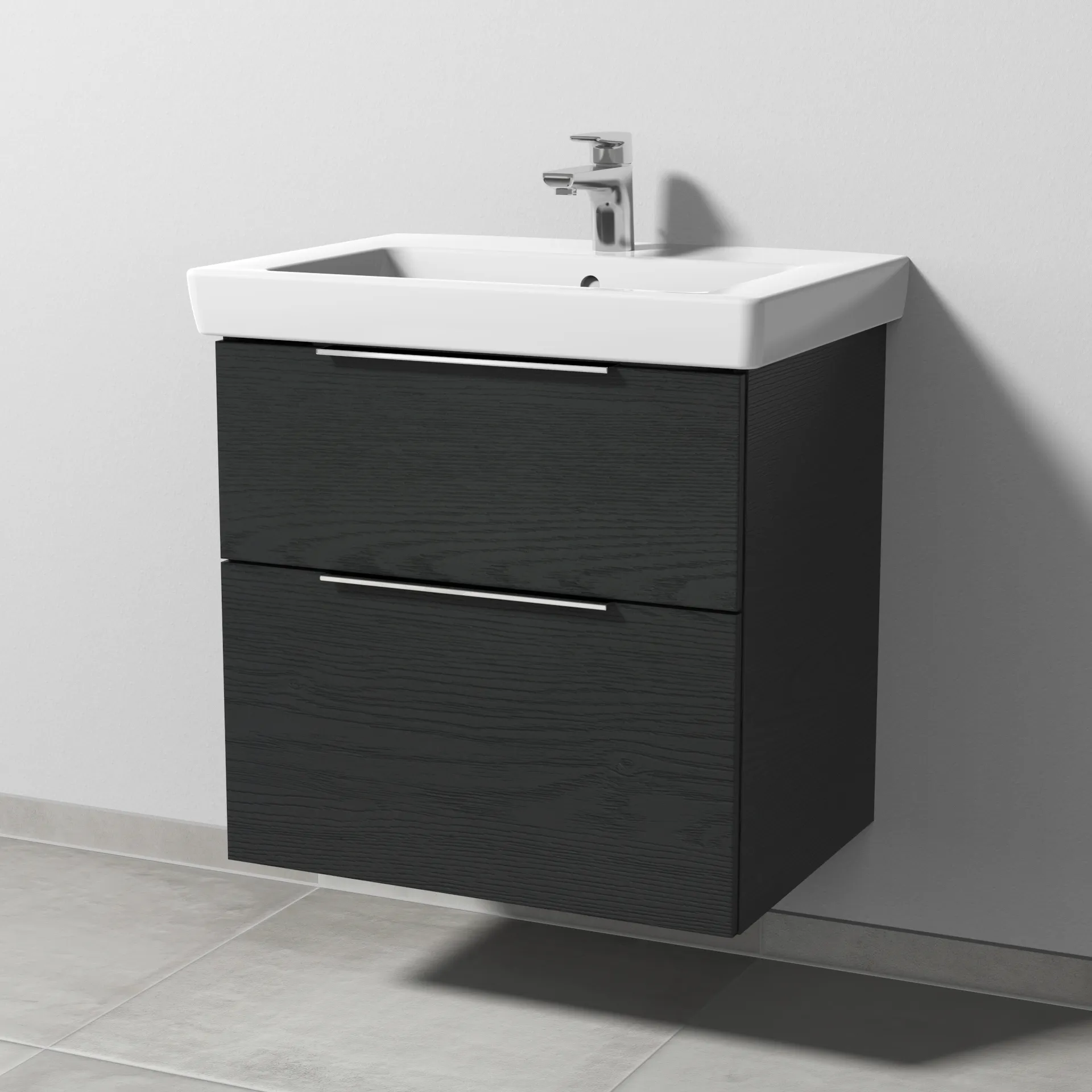 Sanipa Waschtischunterschrank „3way“ passend zu Keramik-Waschtische Subway 2.0 von Villeroy & Boch 600 × 593 × 447 mm in Black Oak, Becken mittig Sanipa Waschtischunterschrank „3way“ passend zu Keramik-Waschtische Subway 2.0 von Villeroy & Boch 600 × 593 × 447 mm in Black Oak, Becken mittig