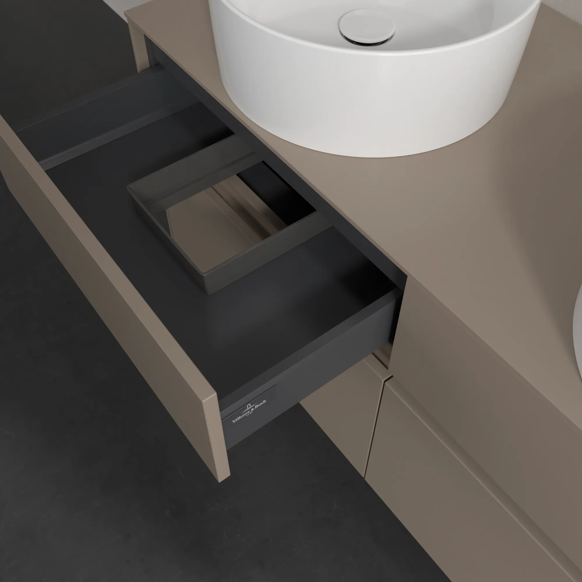 Villeroy & Boch Waschtischunterschrank „Collaro“ 1200 × 548 × 500 mm Taupe, mit Beleuchtung, für links und rechts